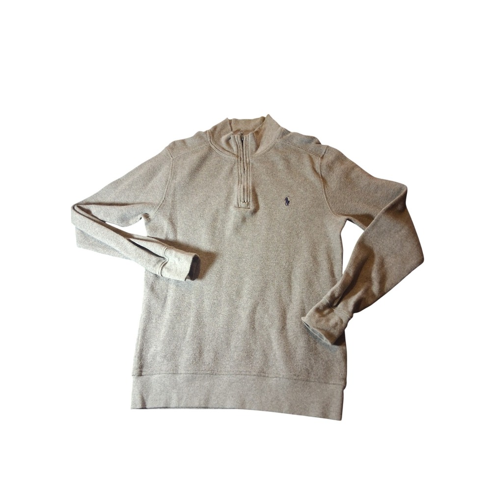 Polo Ralph Lauren Boys Heather Grey Waffle Knit Quarter Zip Pullover L 14-16